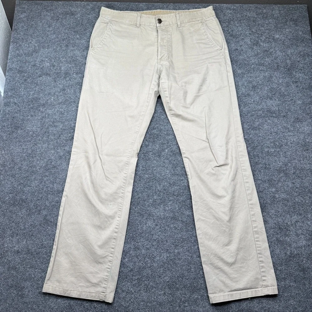 Grown‎ & Sewn Pants Mens 35 x 33 Beige Button Fly Chino Cotton